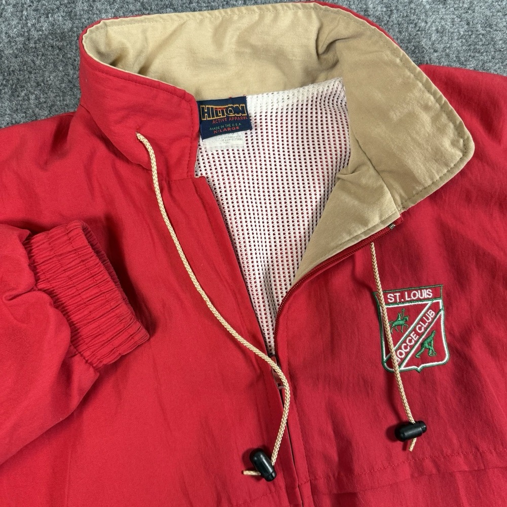 🔴 VTG Hilton St Louis Bocce Club Jacket Red XL Made in USA Bomber Windbreaker